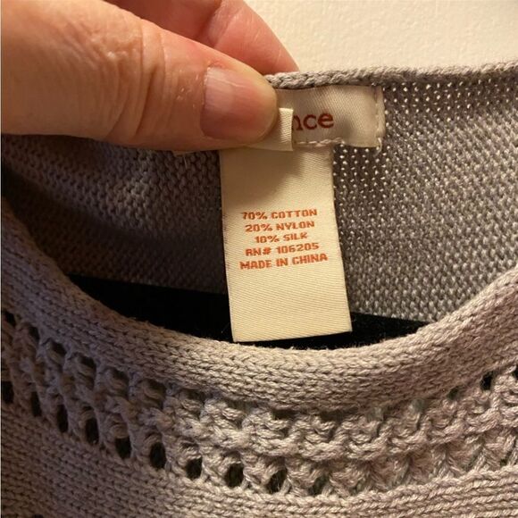 SUNDANCE Crochet Open Cable Knit Tunic Silk Sweater Long Sleeve Dress Gray Small - Picture 7 of 7